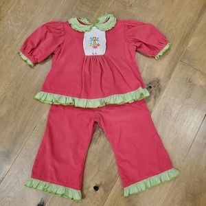 Beaux et Belles Smocked Outfit 2 Pc Size 1 Fairy Heart Valentine Pink Corduroy